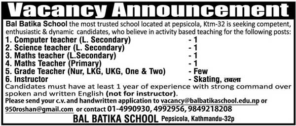 Bal Batika School Vacancy for Teachers
