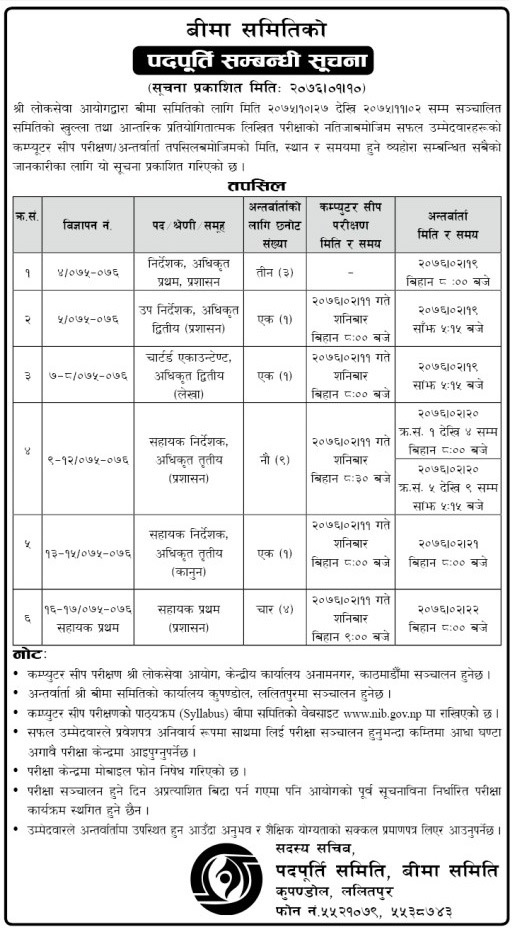 Beema Samiti Notice for Interview