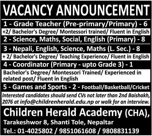 Children Herald Academy Vacancy for Teachers