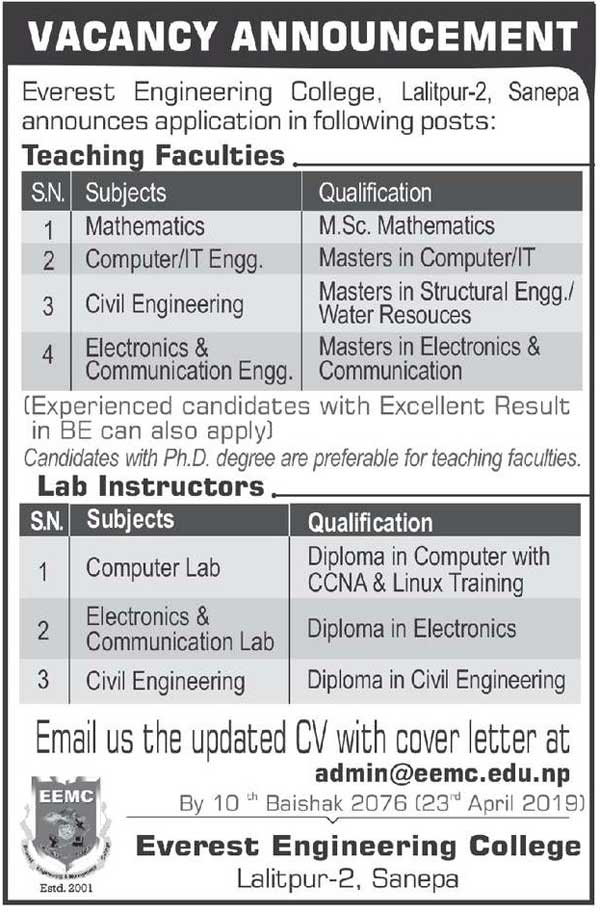 Everest Engineering College Vacancy