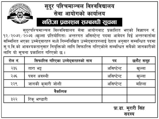 Far Western University Service Commission Result notice