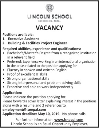 Lincoln School Vacancy For Staffs