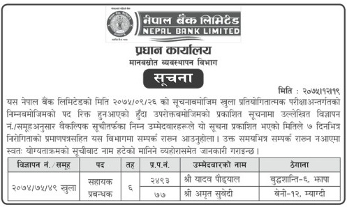 Nepal Bank Limited Alternative Candidates Selection