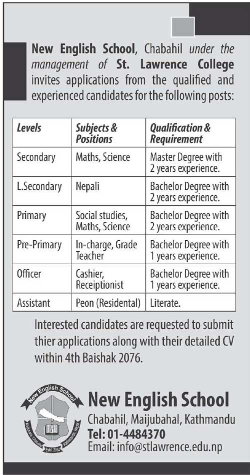 New English School Vacancy for Teachers