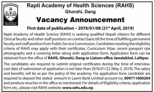 Rapti Academy of Health Sciences Vacancy