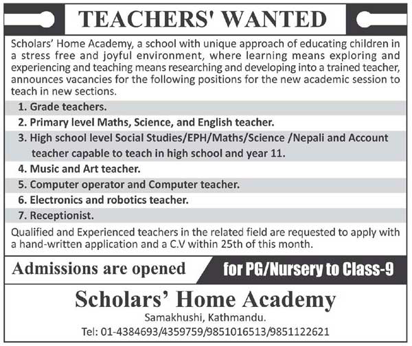 Scholars Home Academy Vacancy for Teachers