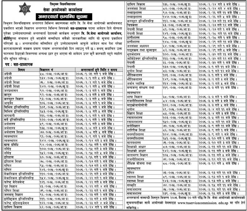 TU Service Commission Interview Schedule