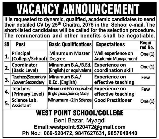 West Point School College Job Vacancy