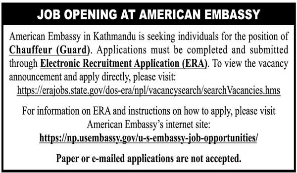 American Embassy in Kathmandu Vacancy for Chauffeur