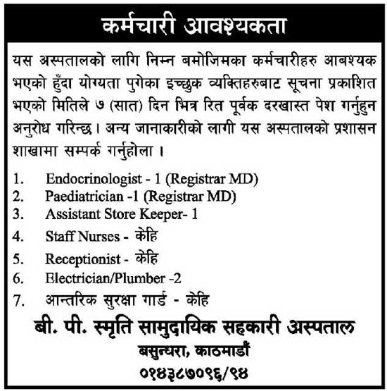 BP Smriti Community Cooperative Hospital Vacancy