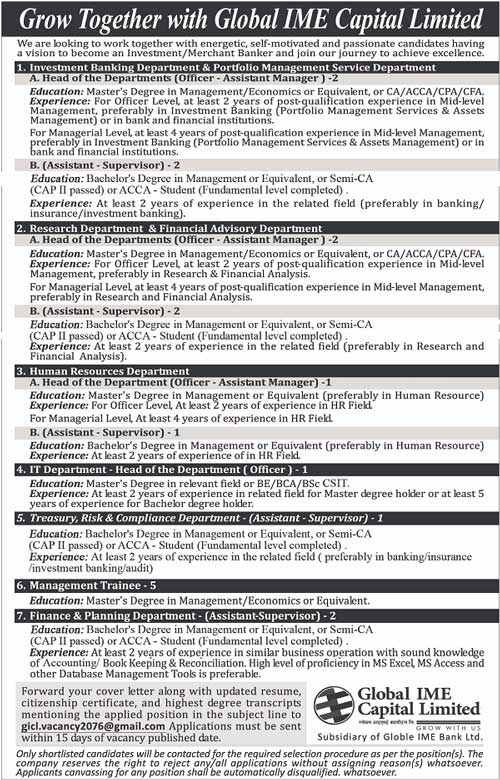 Global IME Capital Limited Vacancy