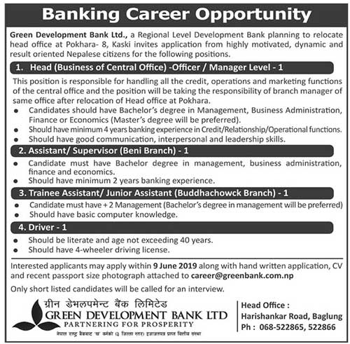 Green Development Bank Vacancy