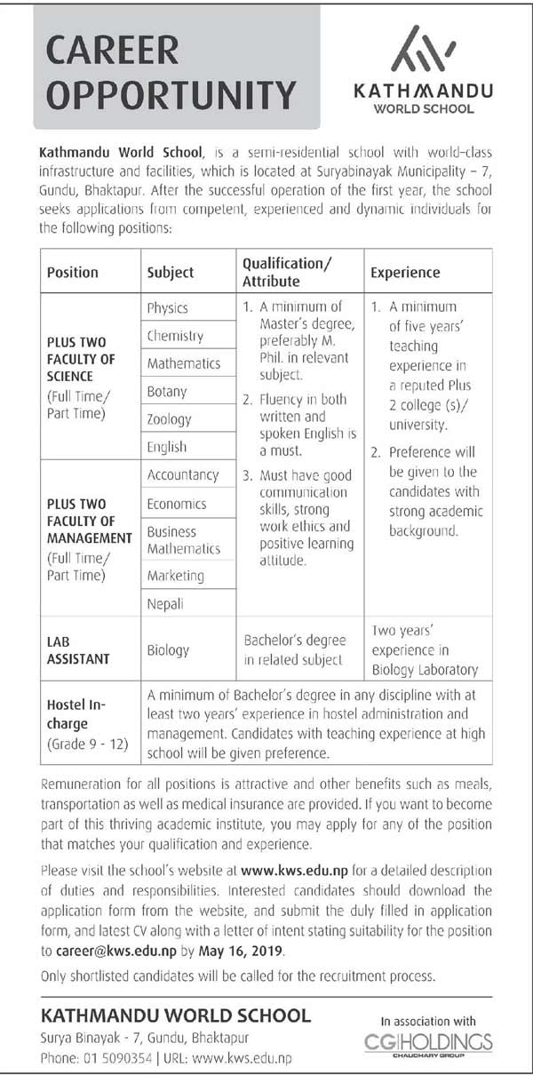 Kathmandu World School Vacancy