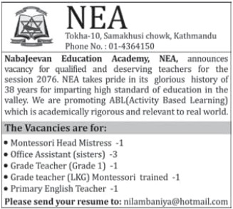Nabajeevan Education Academy Vacancy for Teachers