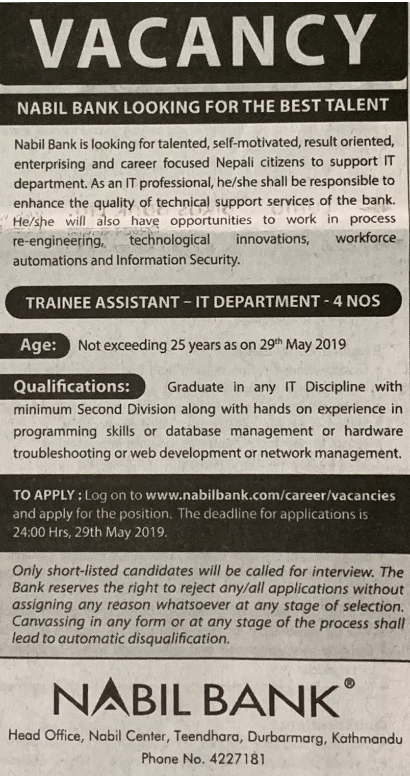 Nabil Bank Vacancy