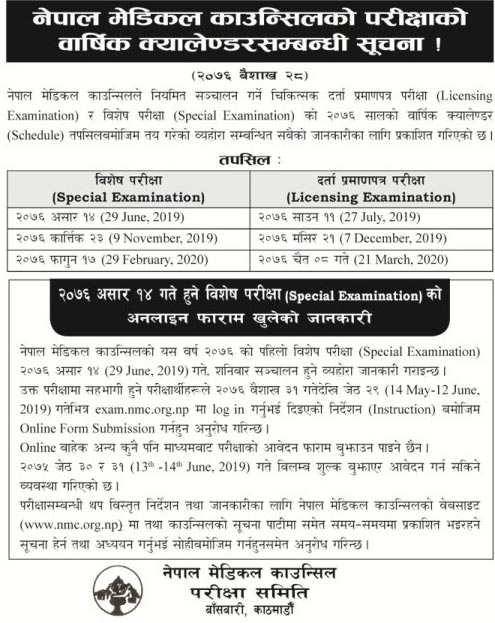 Nepal Medical Council Annual Exam Calender