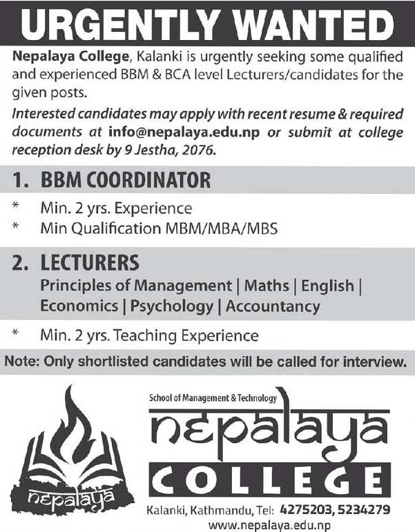 Nepalaya College Vacancy Notice