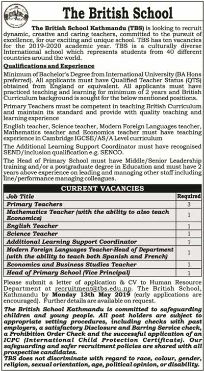 The British School Kathmandu Vacancy