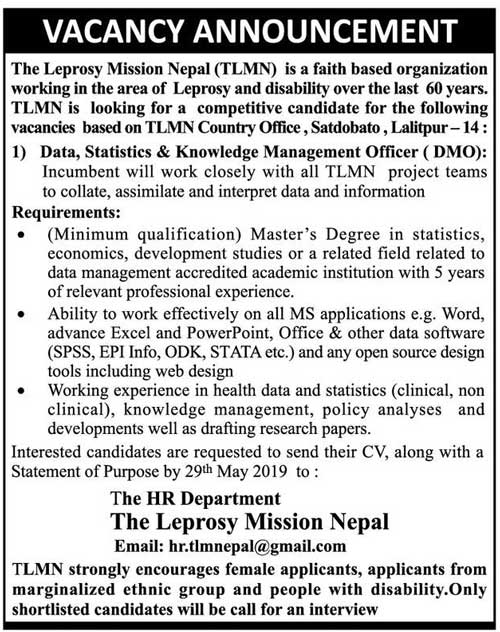 The Leprosy Mission Nepal Job Vacancy