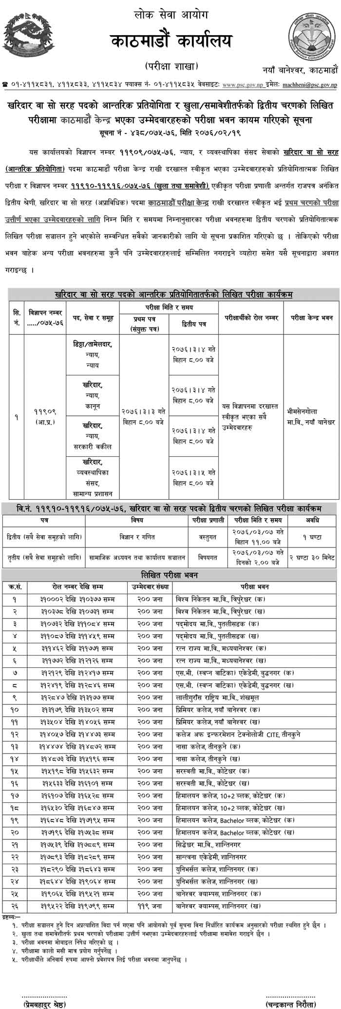 Lok Sewa Aayog Kathmandu Exam Center of Kharidar or Similar Position