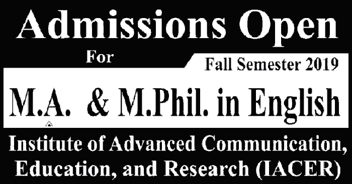 MA and M.Phil in English Admission Open at IACER