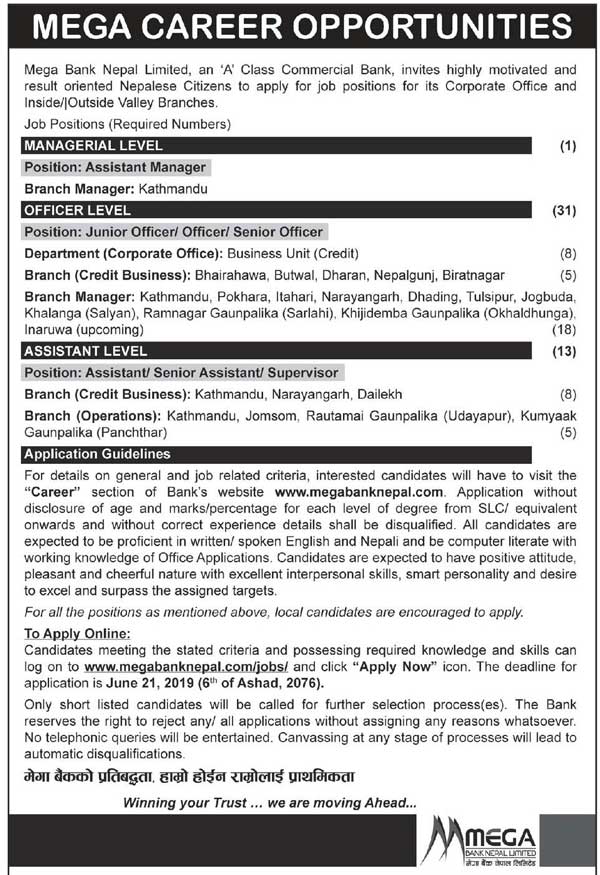 Mega Bank Nepal Limited Job Vacancy