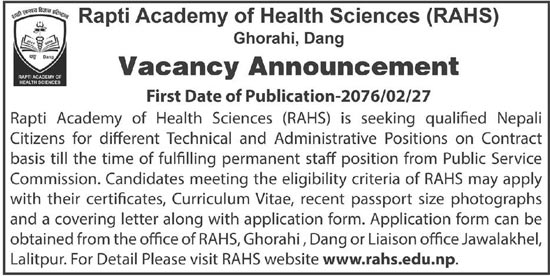 Rapti Academy of Health Sciences Vacancy Notice