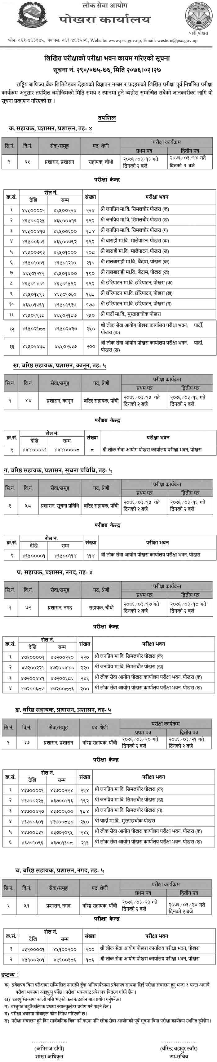 Rastriya Banijya Bank Pokhara Exam Center of Various Positions