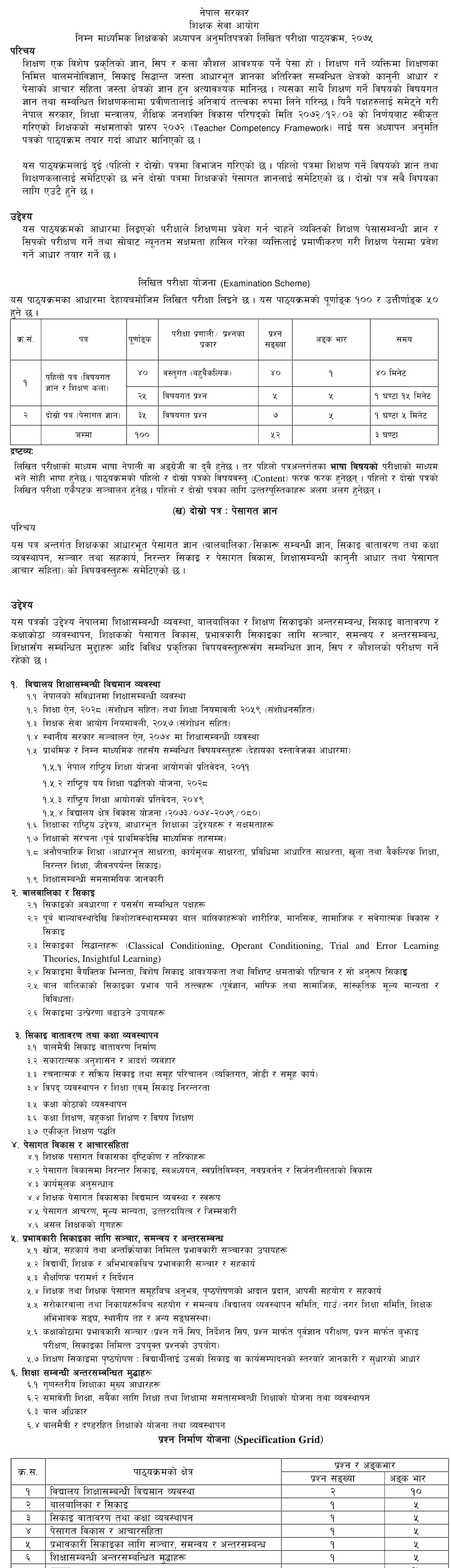 Basic Level Grade 6-8 Teachers License Curriculum 2nd Paper - TSC