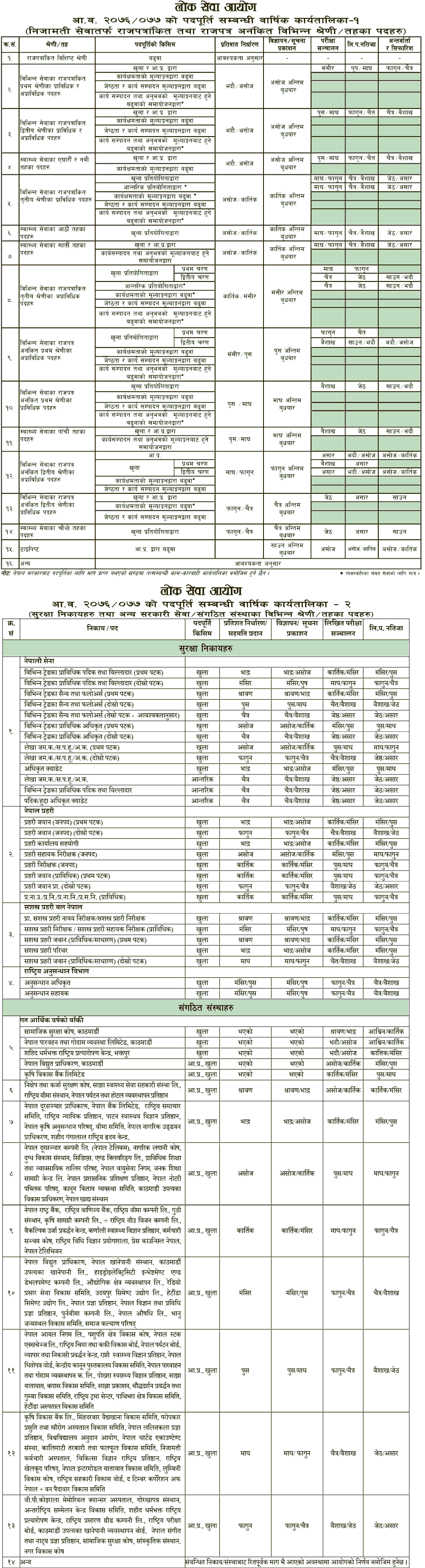 Lok Sewa Aayog Vacancy Yearly Calendar 2076