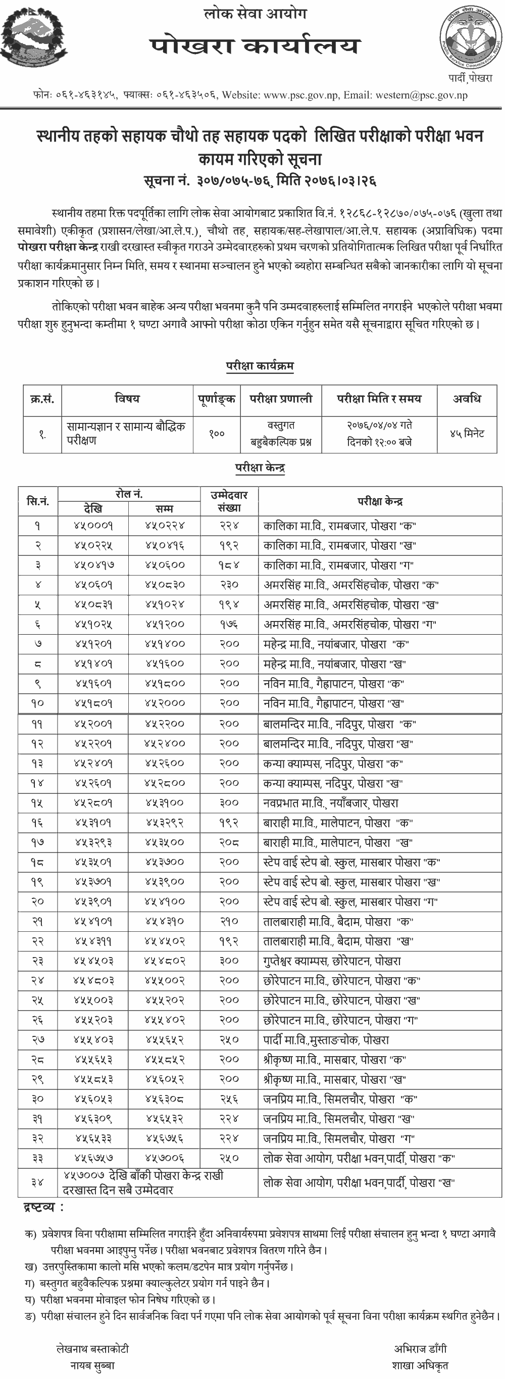 Lok Sewa Local Level 4th Level Written Exam Center - Pokhara