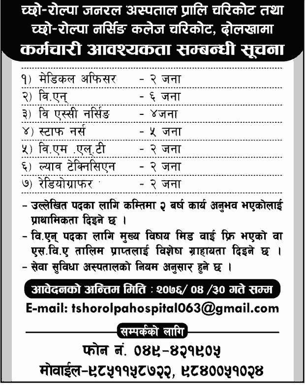 Tsho-Rolpa General Hospital Vacancy