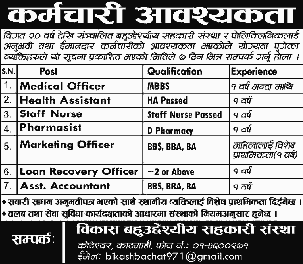 Bikash Multipurpose Cooperative Limited Job Vacancy