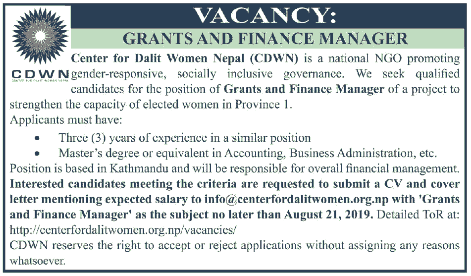 Center for Dalit Women Nepal (CDWN) Vacancy