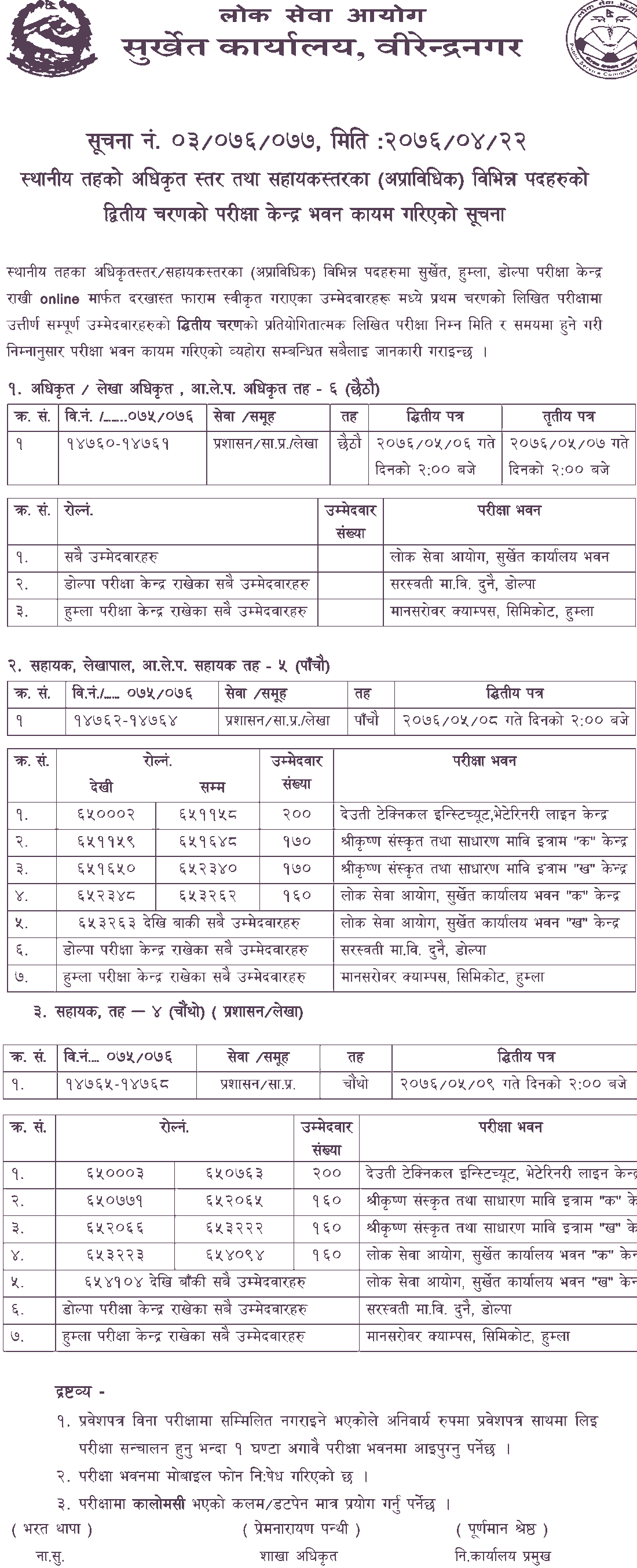 Local Level 4th, 5th and 6th Level Second Phase Exam Center - Surkeht