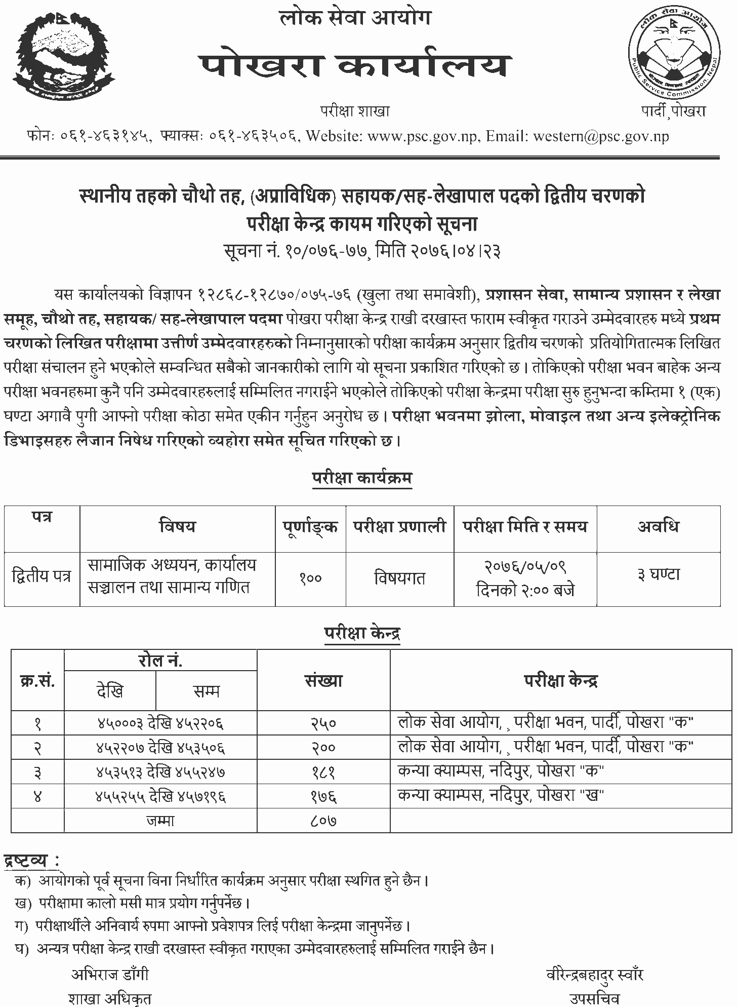 Lok Sewa Aayog 4th Second Phase Written Exam Center - Pokhara