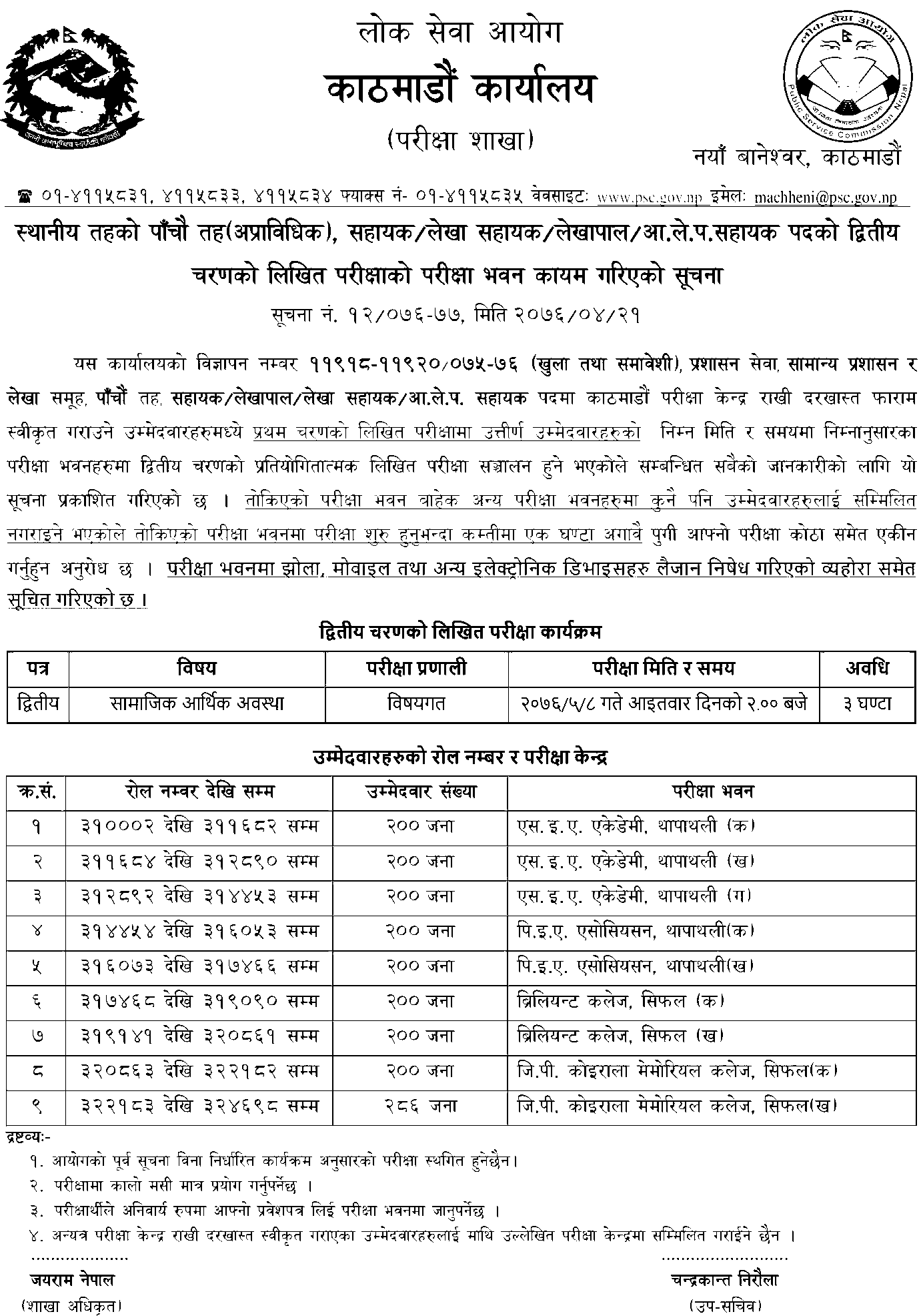 Lok Sewa Aayog 5th Second Phase Written Exam Center - Kathmandu