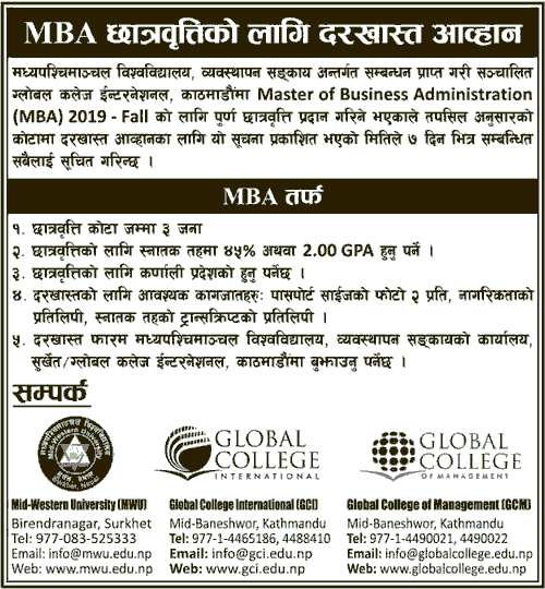 MBA Scholarship at Global College of International