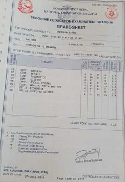 SEE Marksheet