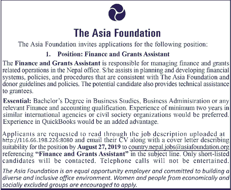 The Asia Foundation Vacancy for Finance and Grants Assistant