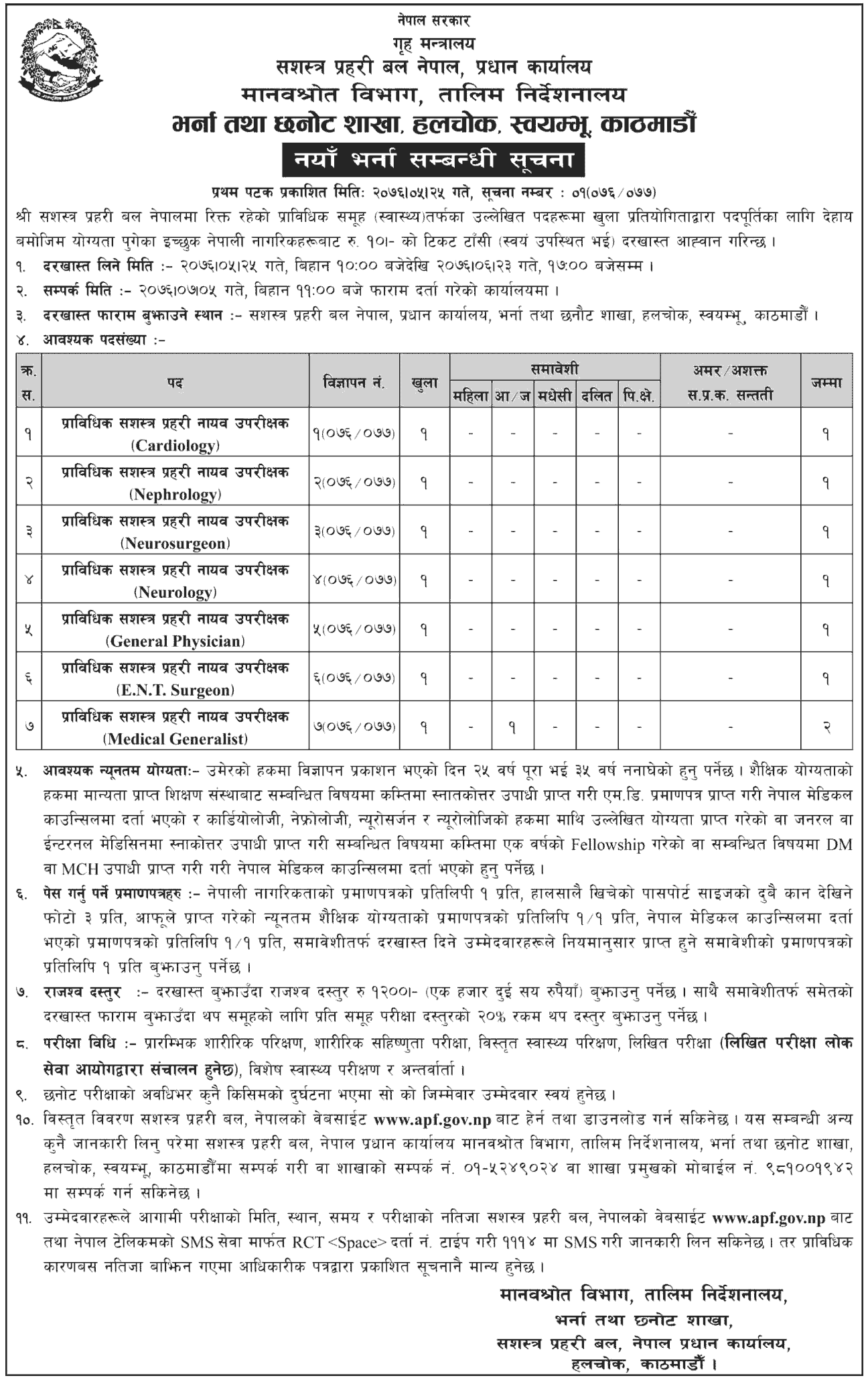 Armed Police Force, Nepal Vacancy