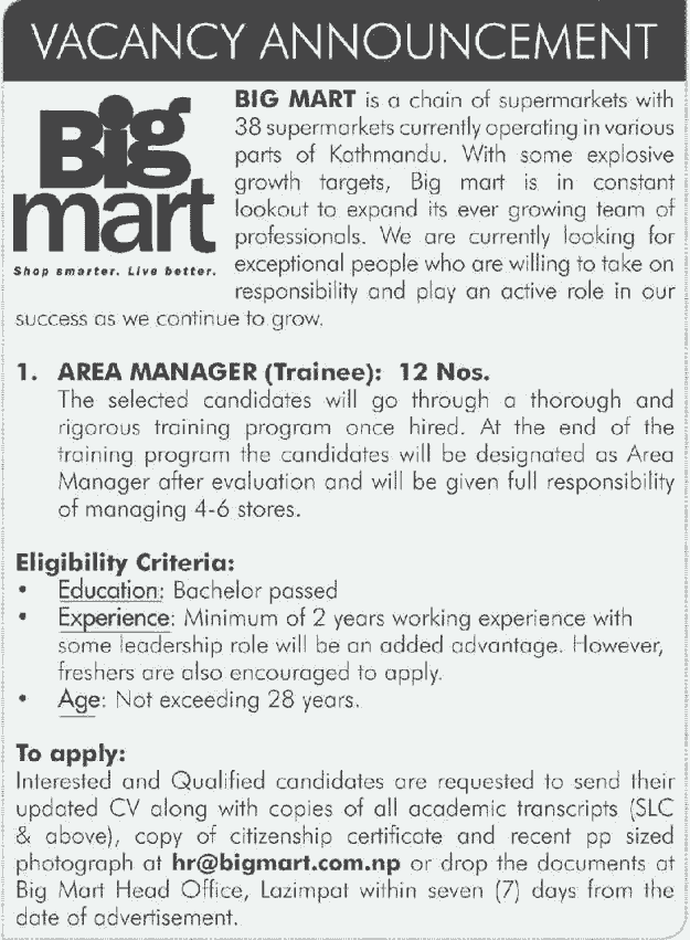 BIG Mart Nepal Vacancy