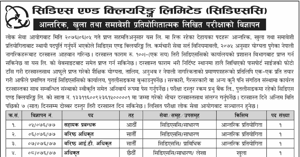 CDS and Clearing Limited Job Vacancy Notice