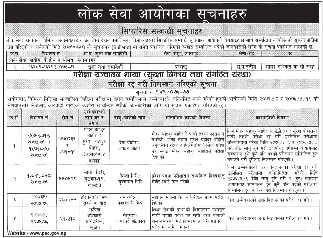 Lok Sewa Aayog Notice 2076 Ashoj 1