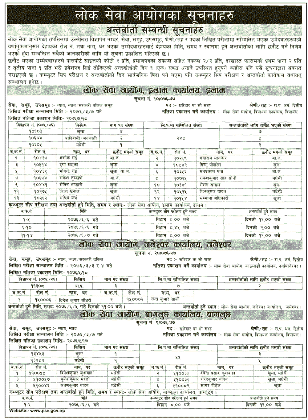 Lok Sewa Aayog Notice Interview of Various Positions