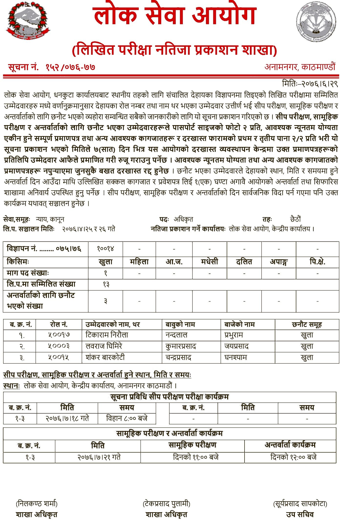 Lok Sewa Aayog Published Written Result of Officer Class Level - Dhankuta