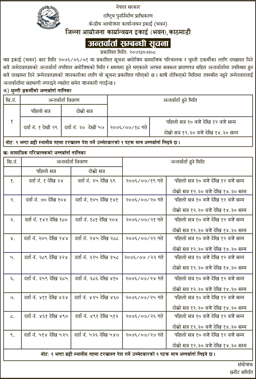 National Reconstruction Authority Published Interview Schedule