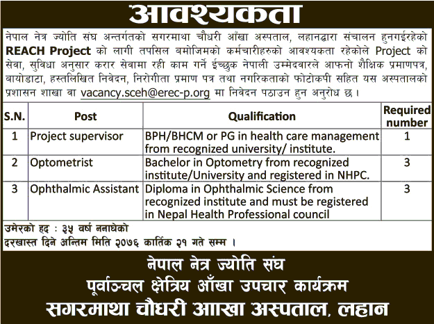 Sagarmatha Chaudhary Eye Hospital Vacancy