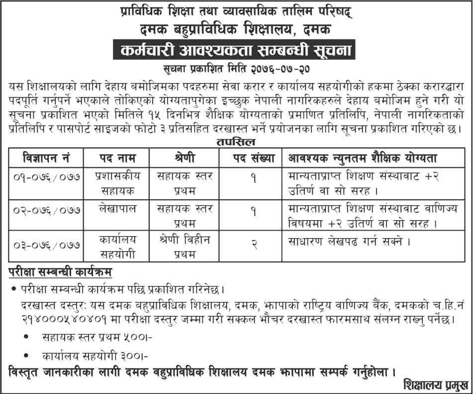 Damak Technical School Vacancy