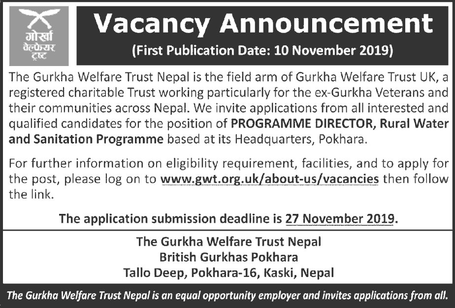Gurkha Welfare Trust Nepal Job Vacancy for Programme Director